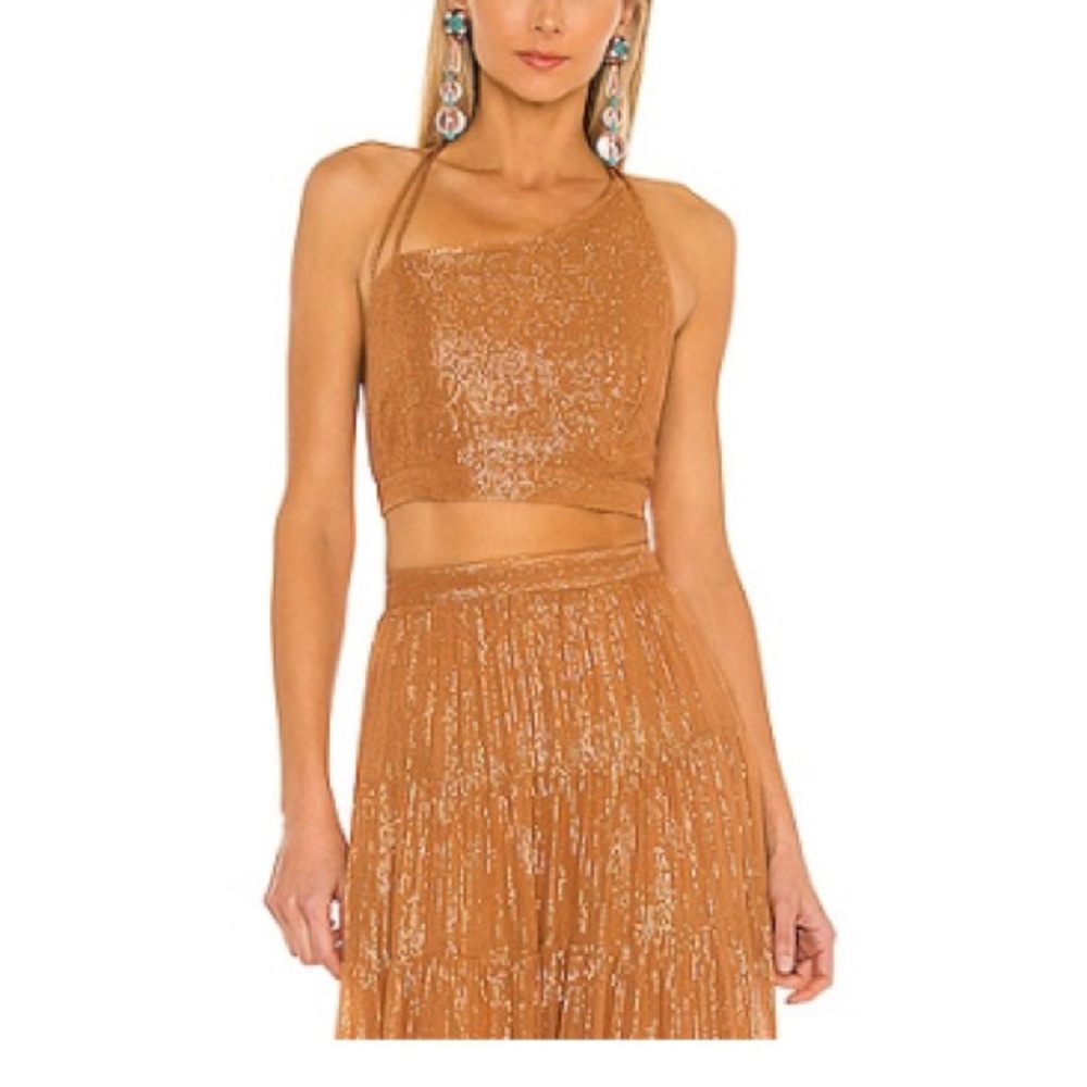 Chic Tiered Maxi Skirt & Matching Top in Gold